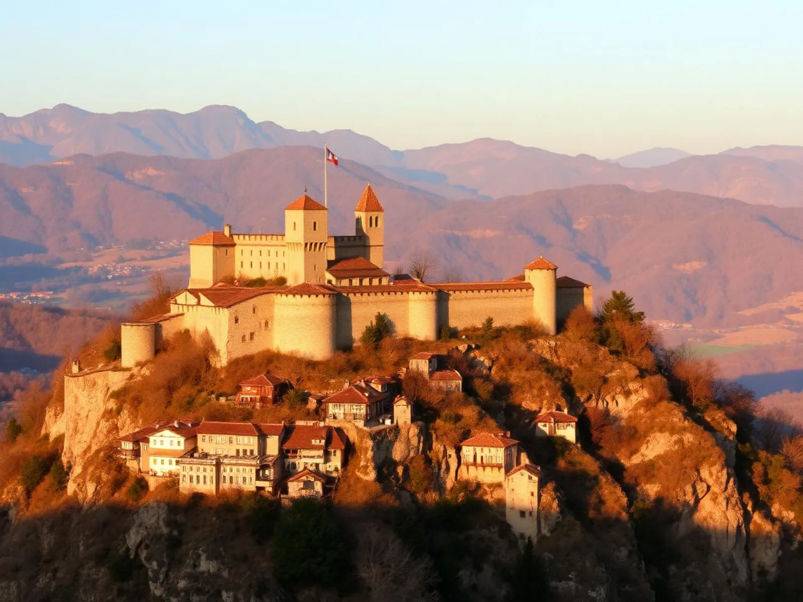 Medieval Asen's Fortress perched on a Rhodope cliff above the town of Asenovgrad