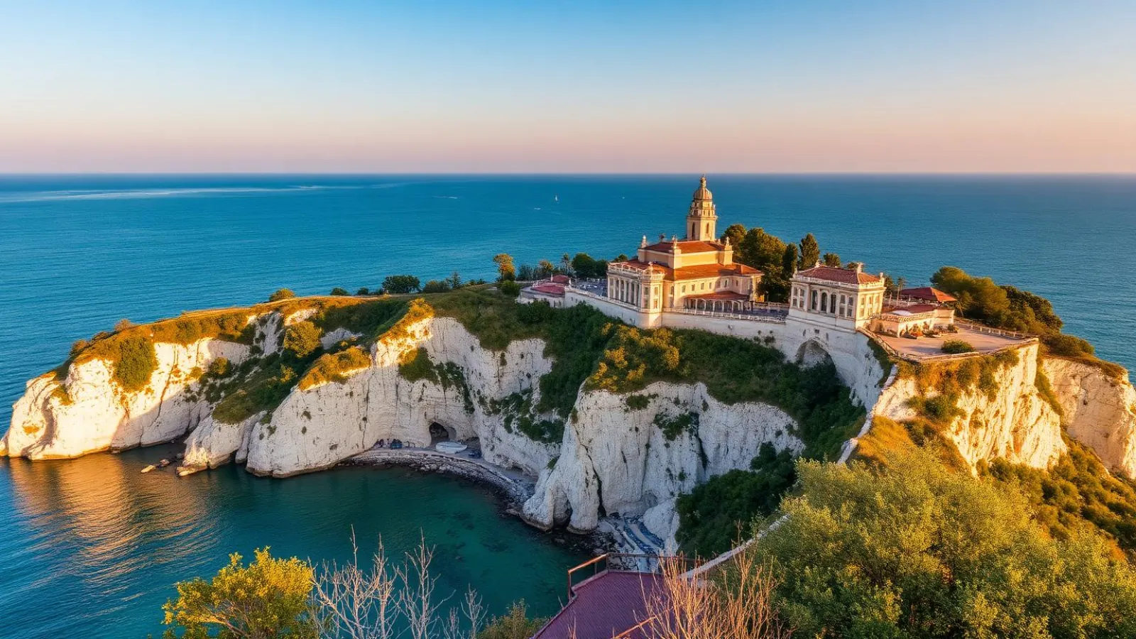 Queen Marie palace and terraced botanical gardens of Balchik above the seafront