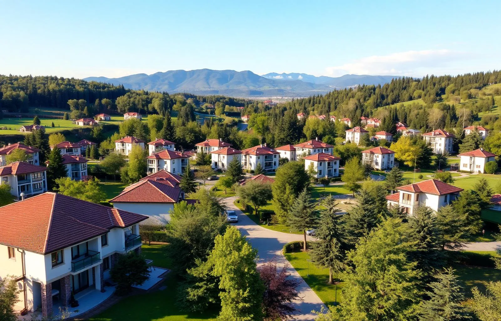 Tree-lined streets and elegant villas of Bankya, a green spa suburb west of Sofia