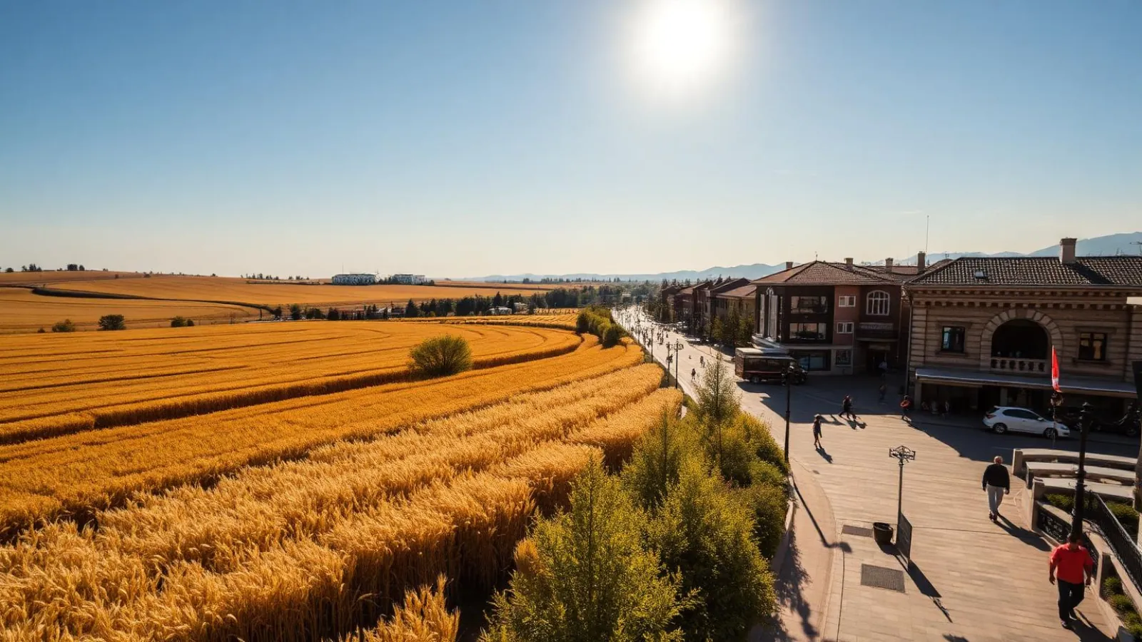 Central square and old shops of Dobrich, capital of the agricultural Dobrudzha region