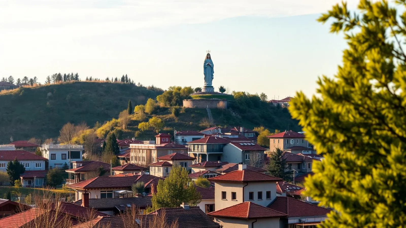 Statue of the Virgin Mary overlooking the southern Bulgarian city of Haskovo