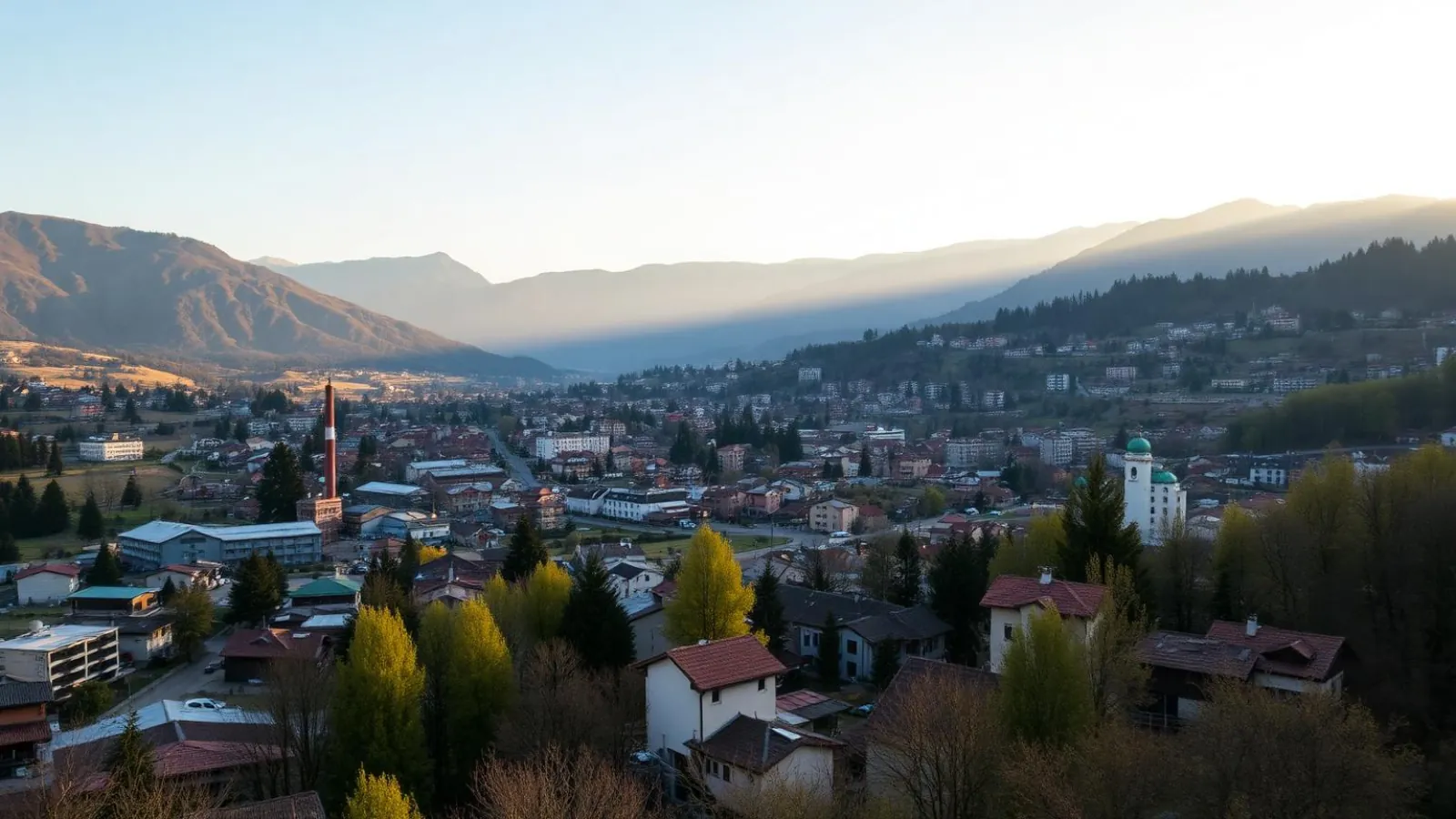Pernik city centre with the Krakra fortress hill rising above the Struma river