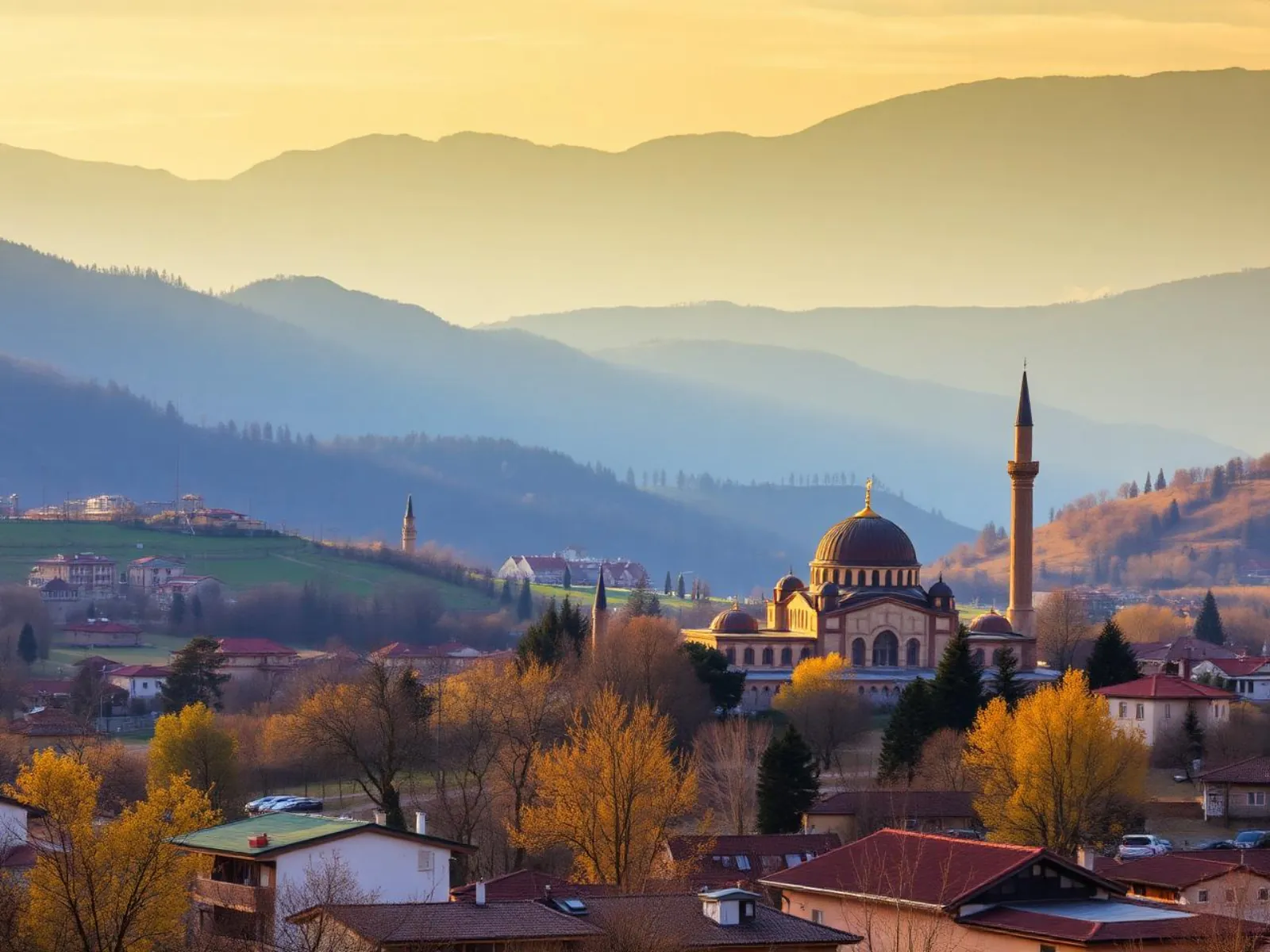 Ottoman-era Ibrahim Pasha mosque and clock tower in central Razgrad