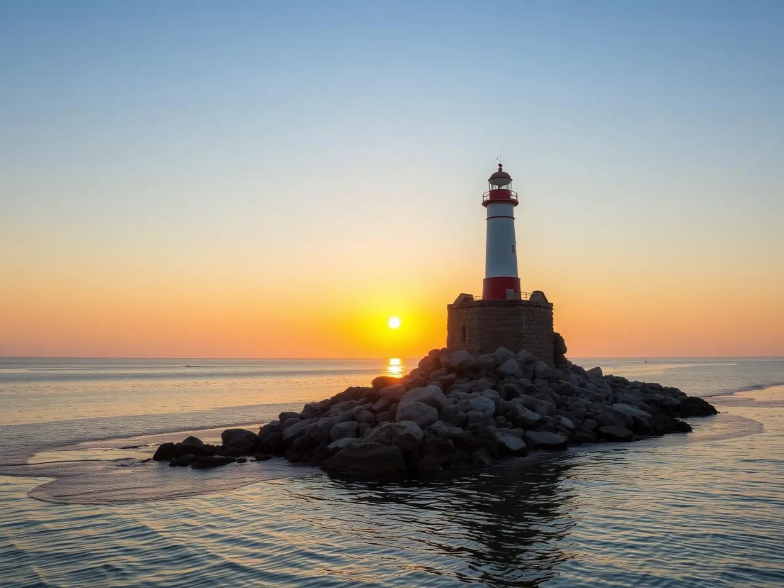 Red-and-white Shabla lighthouse standing on Bulgaria's northernmost Black Sea cape