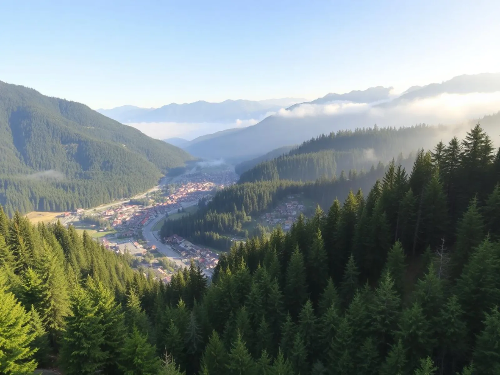 Long Smolyan town stretched along a green Rhodope valley near Pamporovo